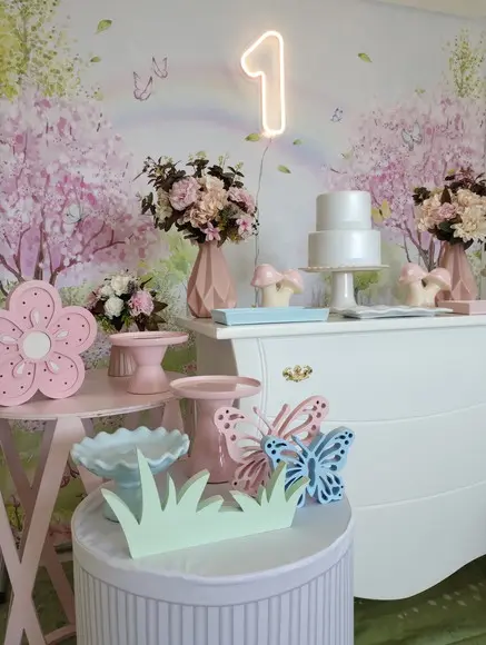 Decoração Jardim Encantado Rosa e Azul