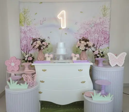 Decoração Jardim Encantado Rosa e Lilás