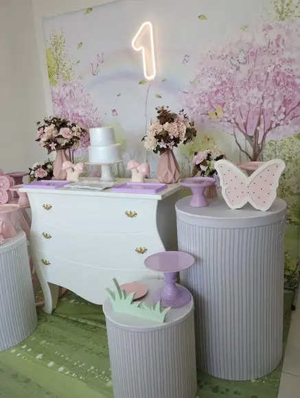 Decoração Jardim Encantado Rosa e Lilás