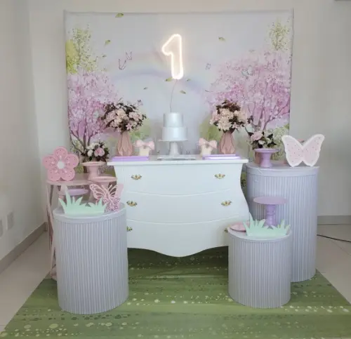 Decoração Jardim Encantado Rosa e Lilás