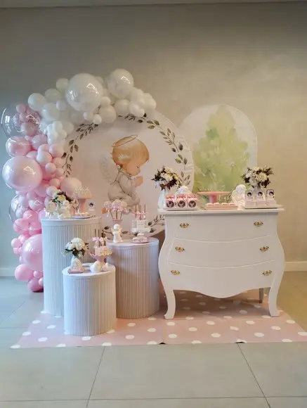Festa Batizado Rosa com Decoração de Balões