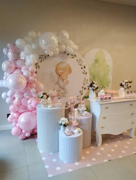 Festa Batizado Rosa com Decoração de Balões