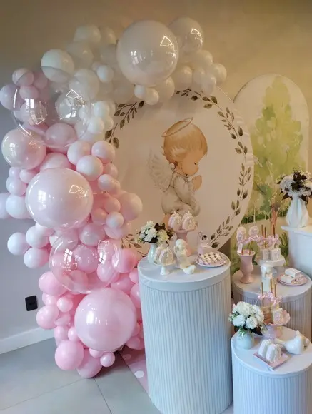 Festa Batizado Rosa com Decoração de Balões