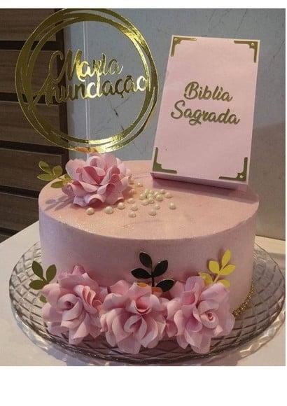 Arquivo Silhouette Topo de Bolo Evangelico Biblia e Flores