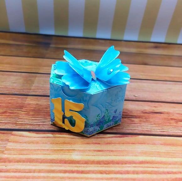 Molde para Corte Caixa Baixa Hexagonal 15 Anos Azul