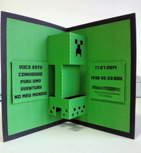 Arquivo Silhouette Convite Festinha Infantil Minecraft 3D
