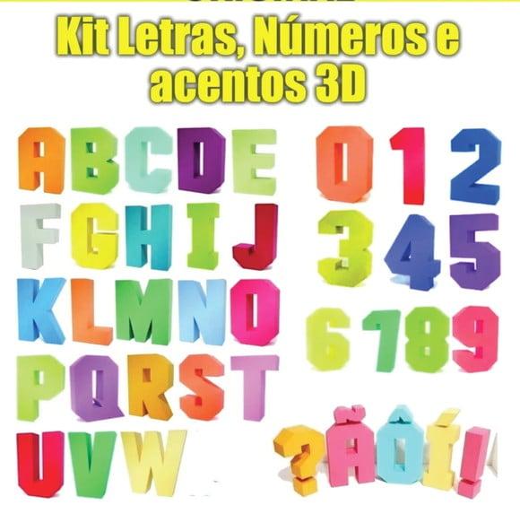 Letras e Números 3d com Acentos- Arquivo de Corte Silhouette