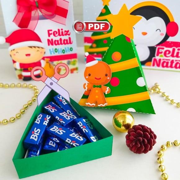 Arquivo pdf Caixa Bombons Natal Crianças Corte Tesoura