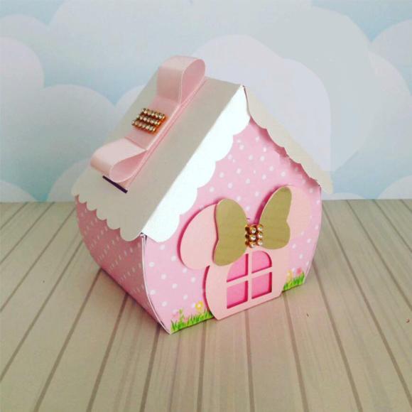 Arquivo Silhouette Caixa Casinha Minnie Rosa
