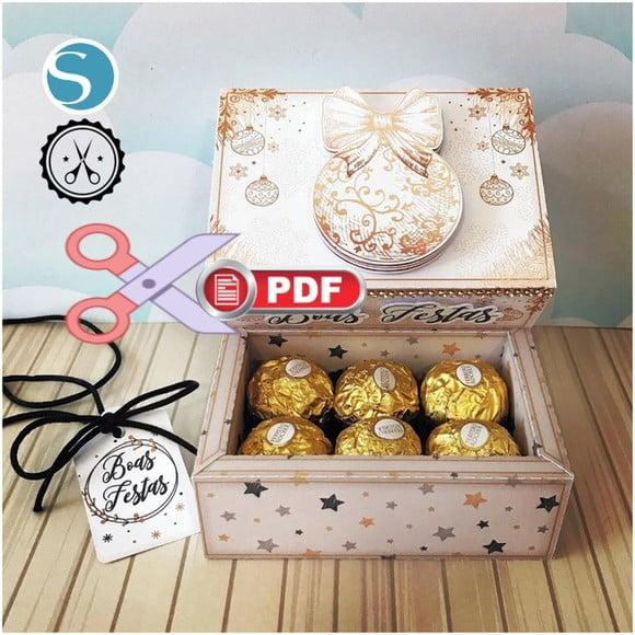 Arquivo pdf Caixa para 6 Doces Natal da Mamãe Tesoura