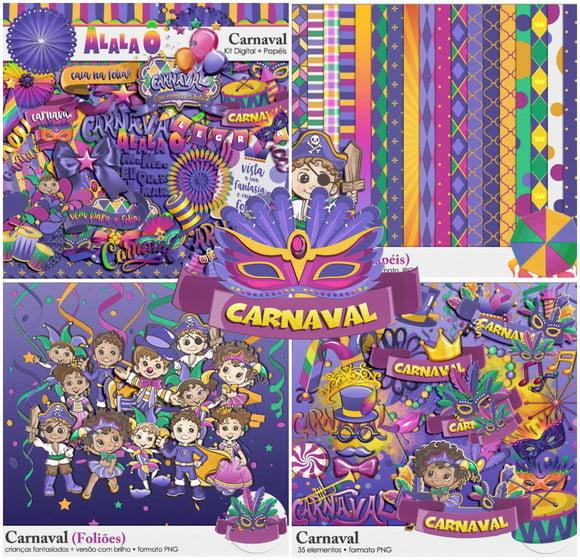 Kit Papel Digital e Elementos Carnaval