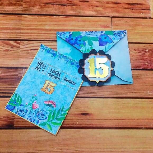 Molde para Corte Convite Aniversário 15 Anos Azul