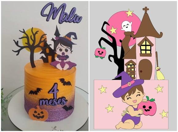Topo de Bolo Camadas Mesversario Halloween 2 Arquivos