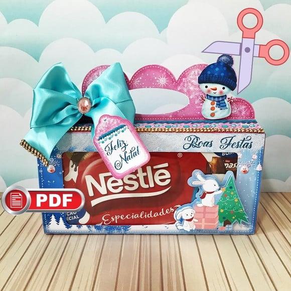 Arquivo pdf Caixa Chocolate 300g Alça Natal Corte Tesoura