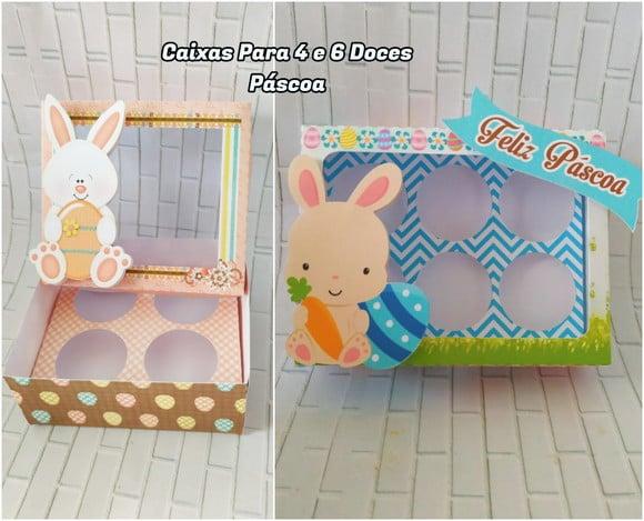 Arquivo Silhouette Caixas para 4 e 6 Doces Páscoa Coelhinhos