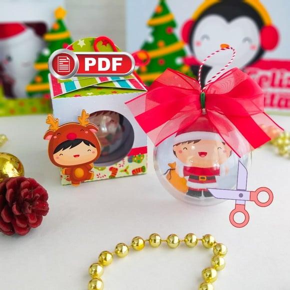 Arquivo pdf Caixa Esfera 7cm Natal Crianças Corte Tesoura