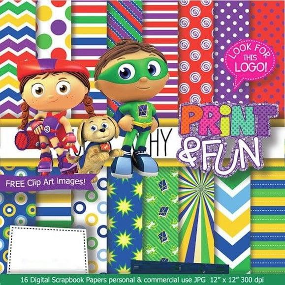 Kit Papel Digital Scrapbook Super Why