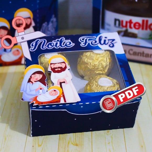 Arquivo pdf Caixa para 4 Doces Natal Azul Corte Tesoura