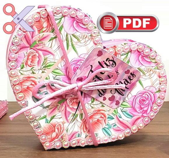 Arquivo PDF Caixa Coração Dia das Mães Flores - Tesourete