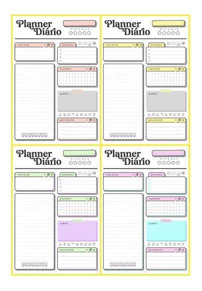 Miolo para Planner Diário Permanente - A5 - Arquivo de Corte