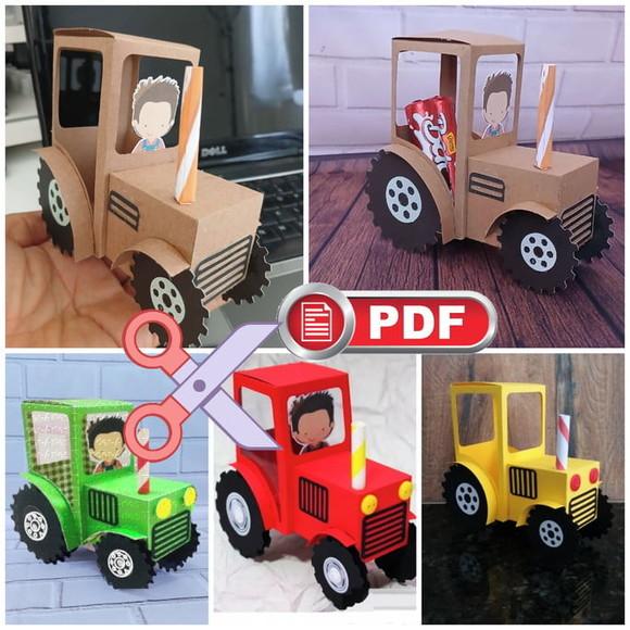 Caixinha Trator Rural - Arquivo pdf e Silhouette - Tesoura