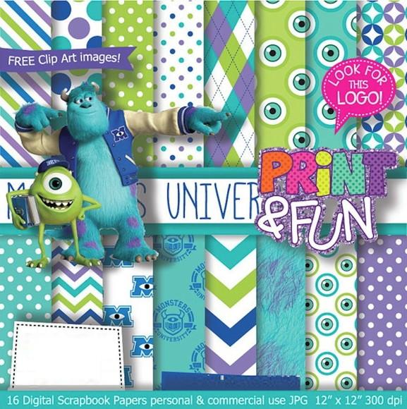 Kit Papel Digital Scrapbook Monstros S.A