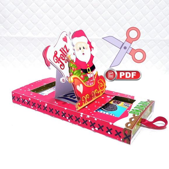 Caixa Cartão Barra de Chocolate Natal Arquivo pdf / Tesoura