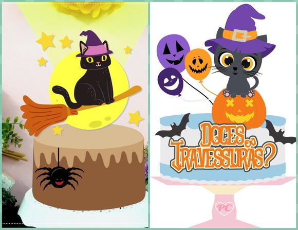 Topo de Bolo Camadas Gatinhos Halloween 2 Arquivos
