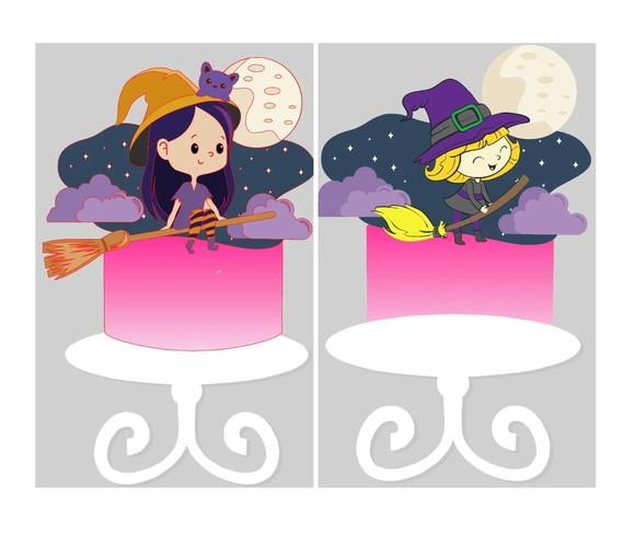 Topo de Bolo Camadas Bruxinha Halloween 2 Arquivos