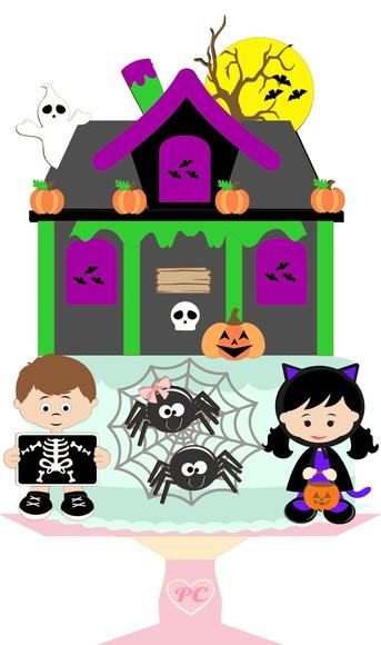 Topo Bolo Camadas Casa Assombrada Halloween Arquivo Studio