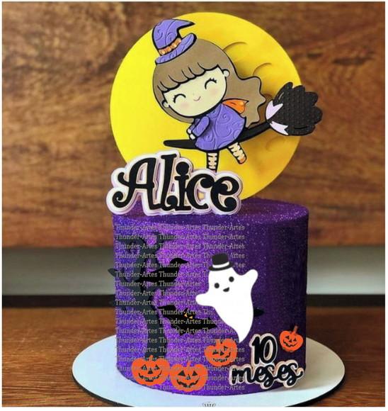 Topo de Bolo Camadas Bruxinha Cute Halloween Arquivo Studio