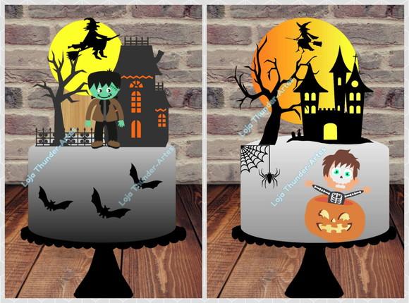 Topo Bolo Camadas Halloween Frankenstein Baby 2 Arquivos