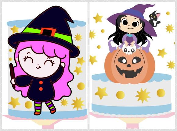 Topo de Bolo Camadas Bruxinha Baby Halloween 2 Arquivos