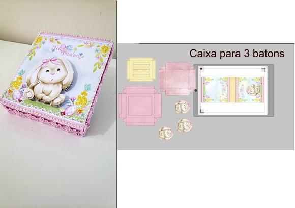 Arquivo Silhouette Caixa 3 Batons Pascoa Rosa Menina