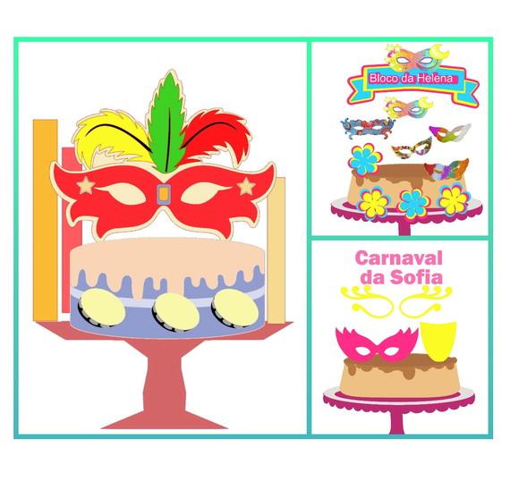 Arquivo Topo de Bolo Camadas Carnaval Mascaras Fantasia