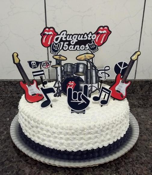 Arquivo Silhouette Topo de Bolo Happy Birthday Rock