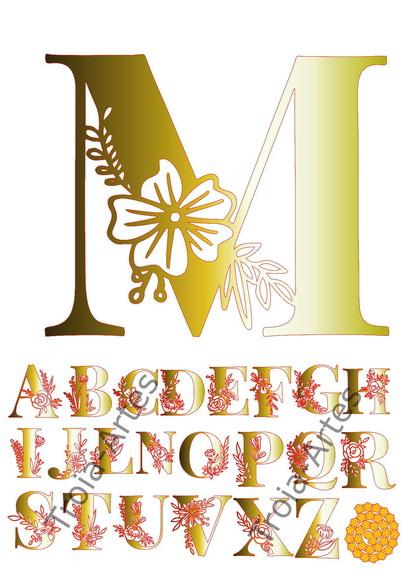 Arquivo Silhouette Topo de Bolo Letras Alfabeto Floral