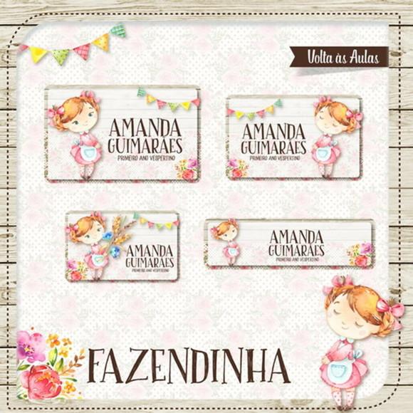 Arquivo de Corte Etiqueta Escolar Fazendinha Menina