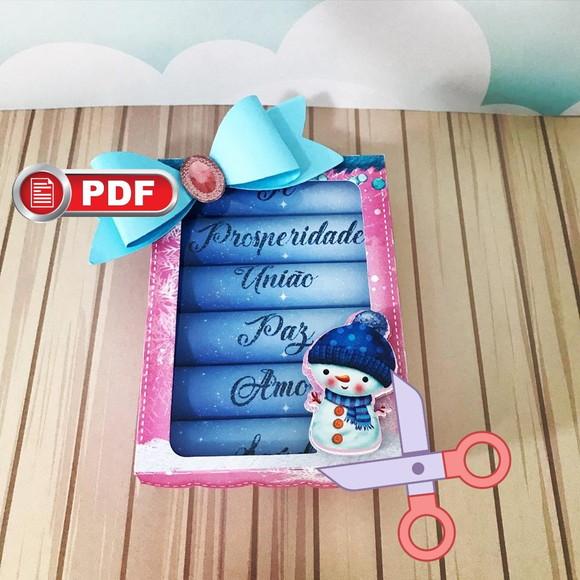 Arquivo pdf Caixa para 6 Batons com Papel Natal Tesoura
