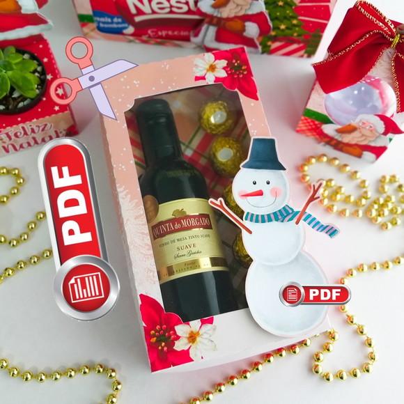Arquivo pdf Caixa para Mini Vinho e 5 Doces Natal