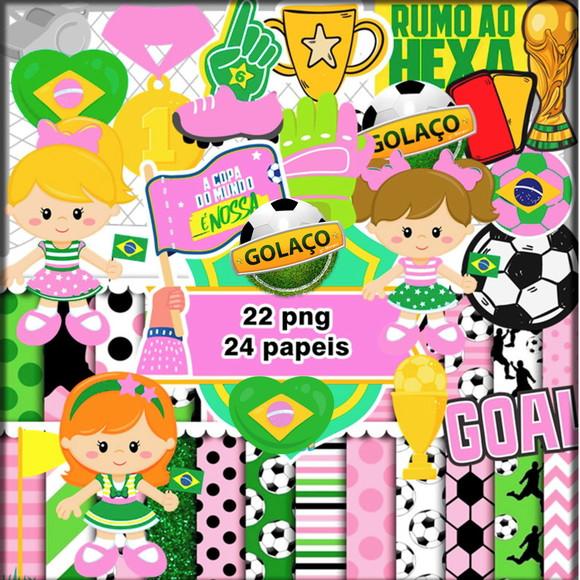 Kit Papel Digital Scrapbook Futebol Feminino