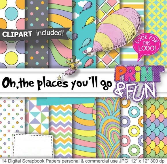 Kit Papel Digital Scrapbook Oh The Places