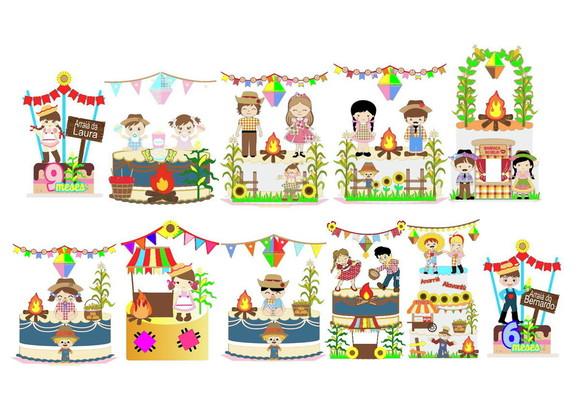 Kit Topo de Bolo Camadas Festa Junina São João