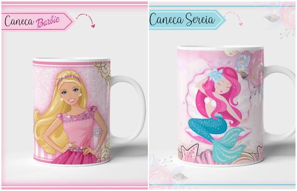 Kit 02 Estampas para Canecas Barbie e Sereia PDF PN
