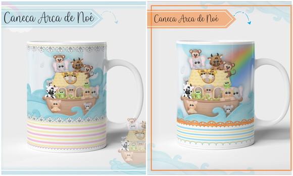 Kit 02 Estampas Canecas Arca de Noé Menina e menino