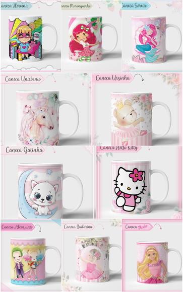 Kit 10 Estampas para Canecas Meninas PDF PNG
