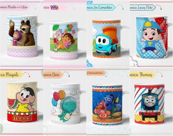 Kit 08 Estampas para Canecas Infantil pdf Png