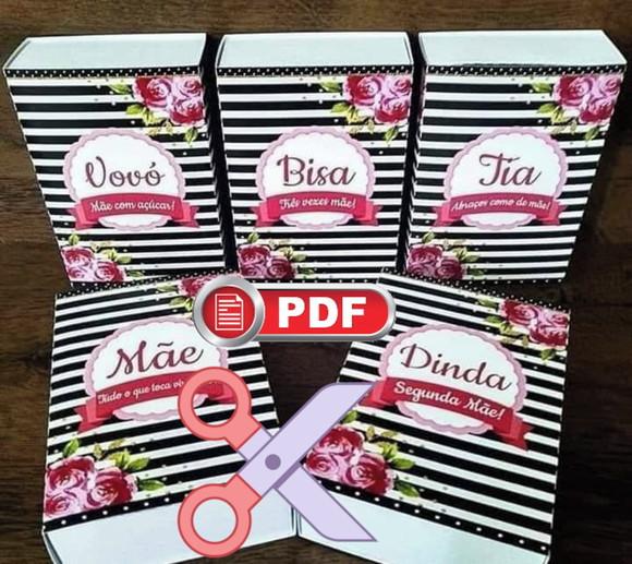 Arquivo PDF Kit Caixas Dia das Mães Avó Corte manual Tesoura