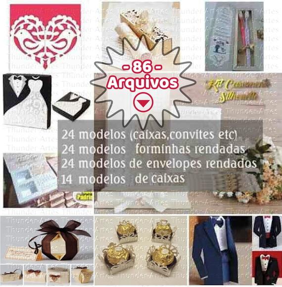 Kit Casamento Caixas Convites Forminhas Arquivo Silhouette