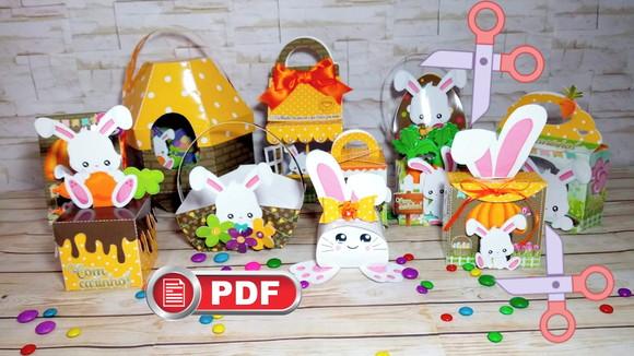 Arquivo (pdf) Kit Caixas Páscoa no Bosque Corte Tesoura